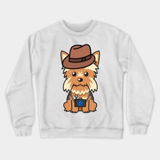 Funny Yorkshire Terrier is holding a camera Crewneck Sweatshirt